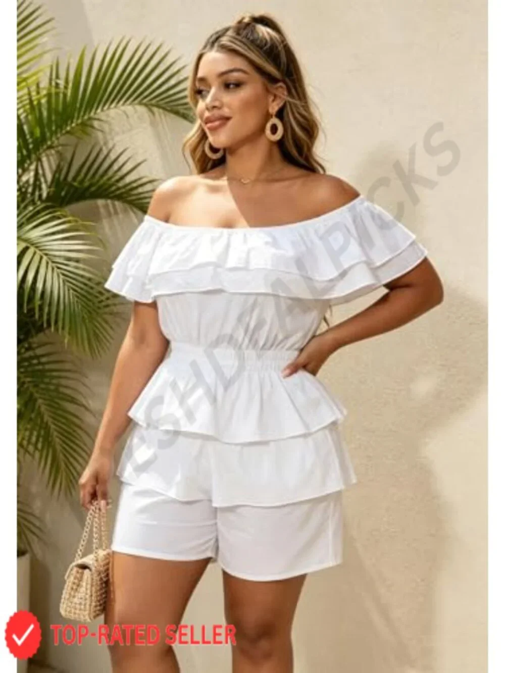 Boho Off Shoulder Ruffle Romper Short Jumpsuit Plus Size Summer
